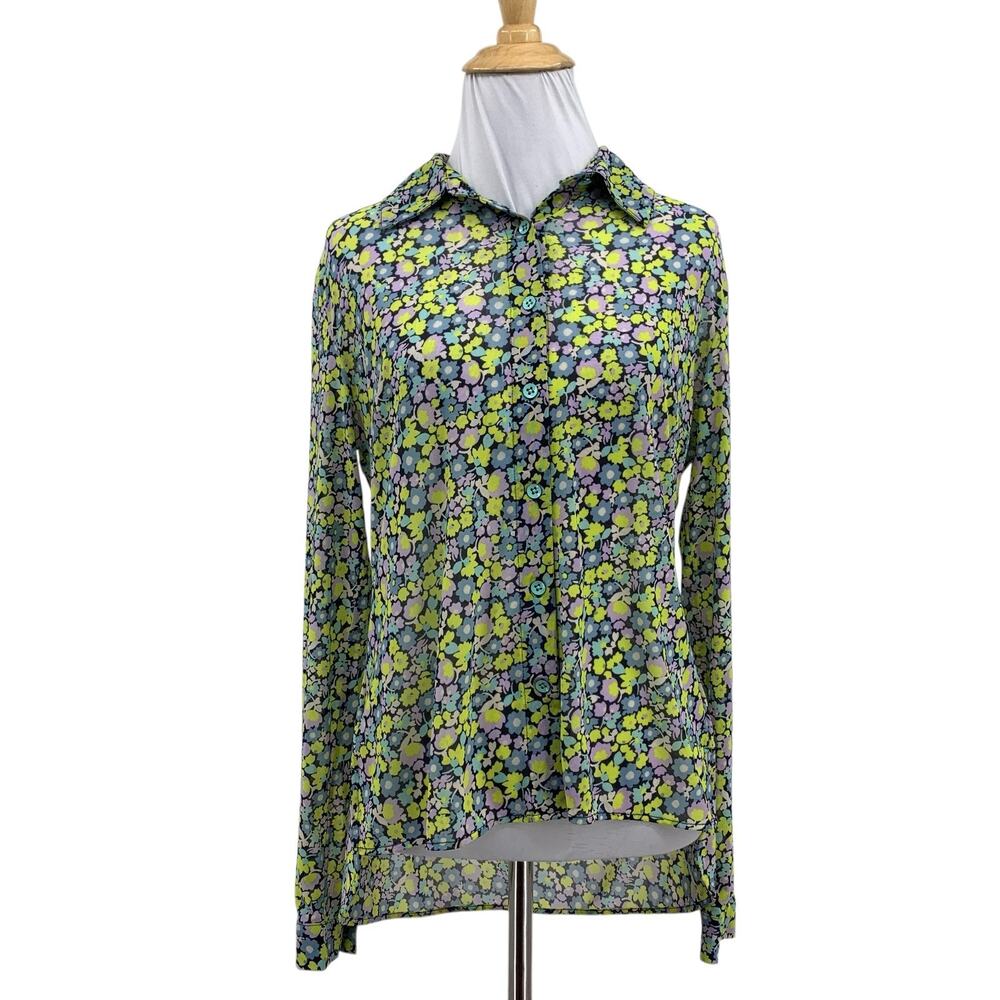 Cabi Blouse Womens XS Extra Small Get Together Top Long Sleeve Semi Sheer Floral